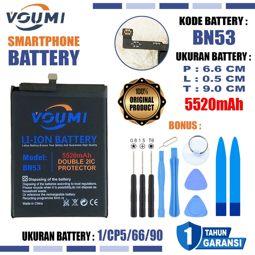 VOUMI BN53 Baterai Battery Double IC Power high Capacity Compatible Hp Xiaomi Redmi Note 9 Pro / Not