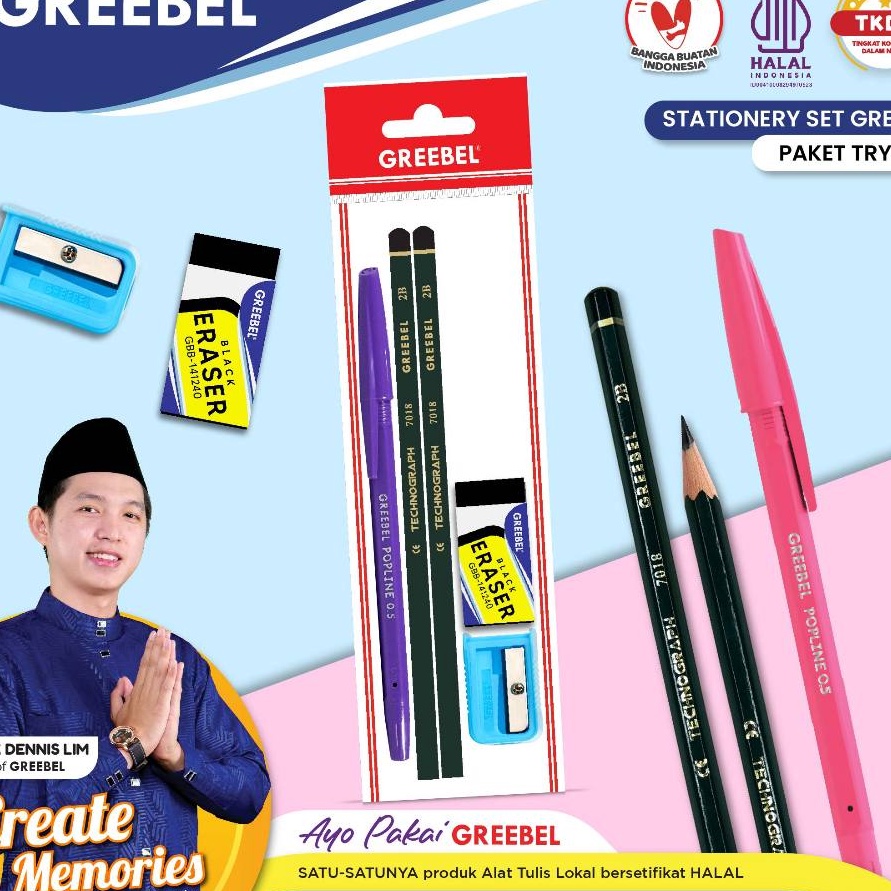 

BARANG TERUPDATE GREEBEL Paket Alat Tulis Try Out StationaryStationery Set ATK penpensil 2 pcs penghapus serutan anak