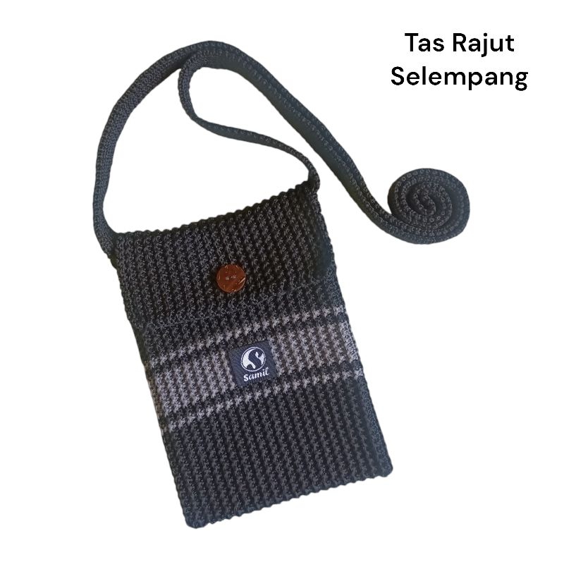 Tas Rajut HP Selempang Wanita Premium Non Import Motif Strips