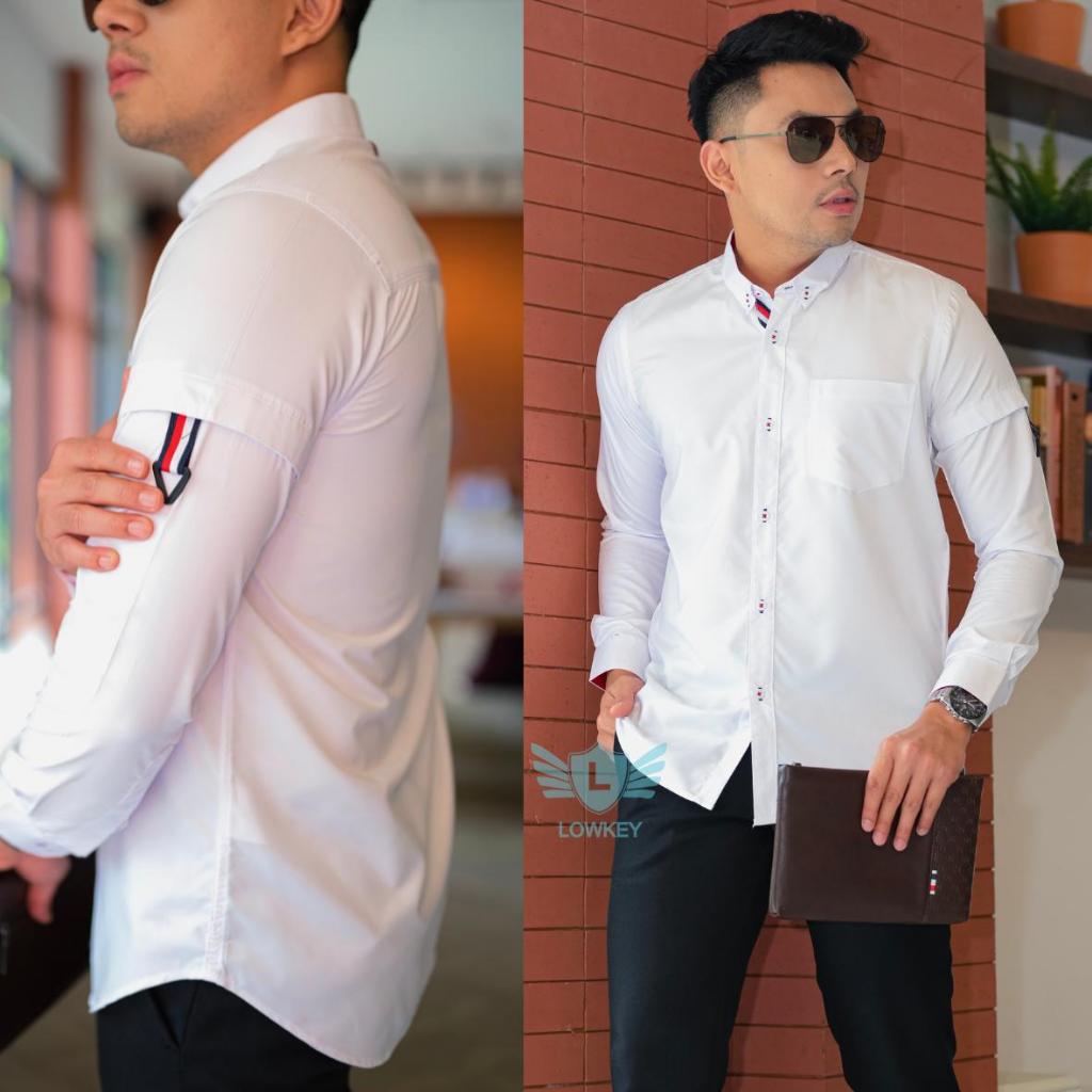 Kemeja Pria Slimfit Lowkey Premium PJ 43 Putih | Hem Atasan Kemeja Baju Laki-laki/Cowok Slimfit Keme