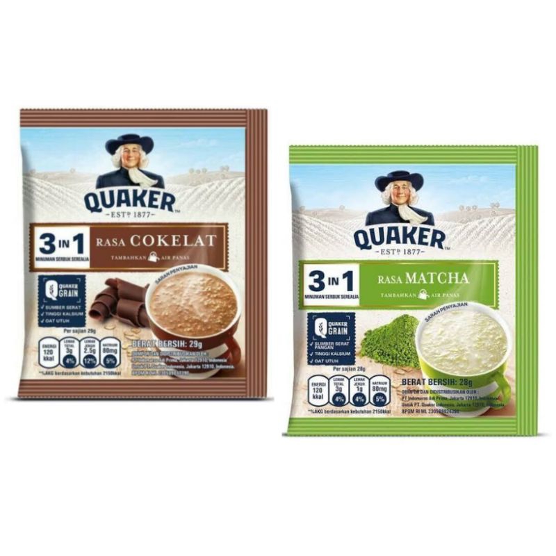 

Quaker Oatmeal 3in1 Rasa Cokelat Matcha vanilla Sachet 28gr