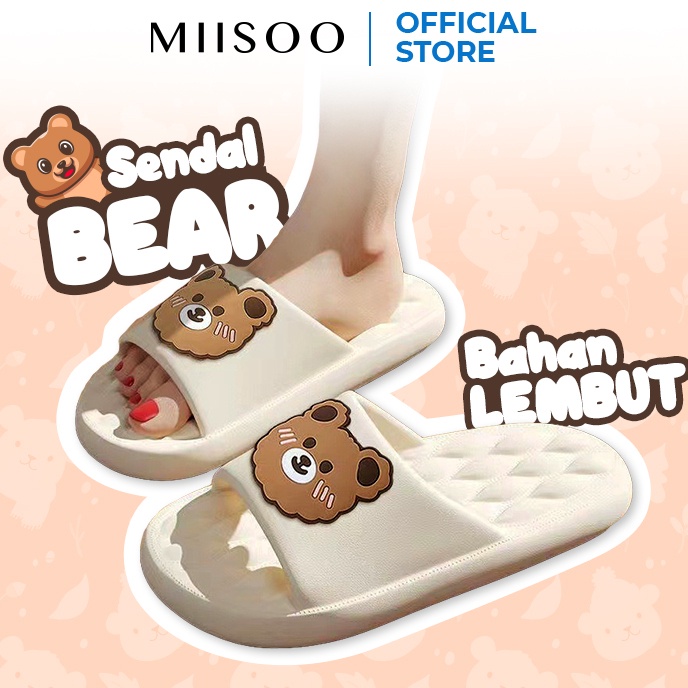 Bonuskan MIISOO Sandal Beruang Sandal Slop Wanita Karet Motif Beruang Sandal Slip Karet Sandal Rumah
