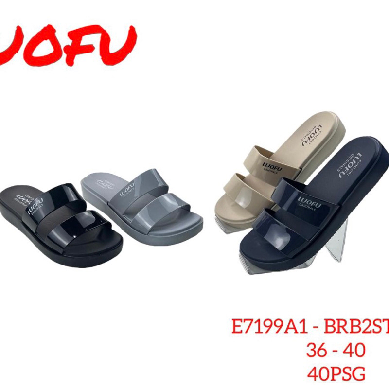 LUOFU sandal ban dua strap wanita sandal selop teplek wanita polos sandal karet (E-7199)