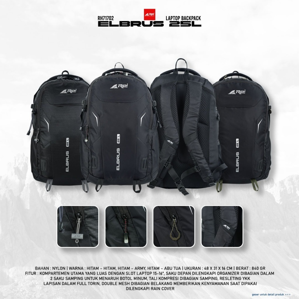 Tas Ransel Arei Elbrus 25 Liter Arei Outdoorgear Bacpack Laptop 16 Inch