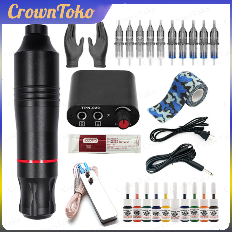ORI/COD Set pena tato/set lengkap alat tato Mesin Tattoo Rotary Pen Full Set Tattoo Pen Machine Alat