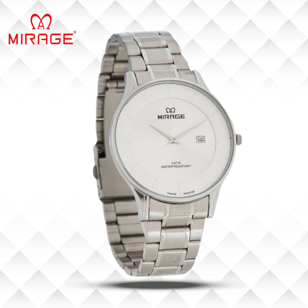 Mirage Jam Tangan Pria Analog 2 Jarum 8670 M Silver Original Stainless
