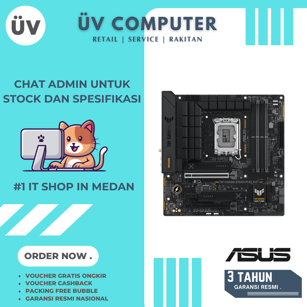 Motherboard Mobo ASUS TUF GAMING B760M PLUS WIFI | Intel LGA-1700 | DDR5 | Micro M-ATX | Garansi Res