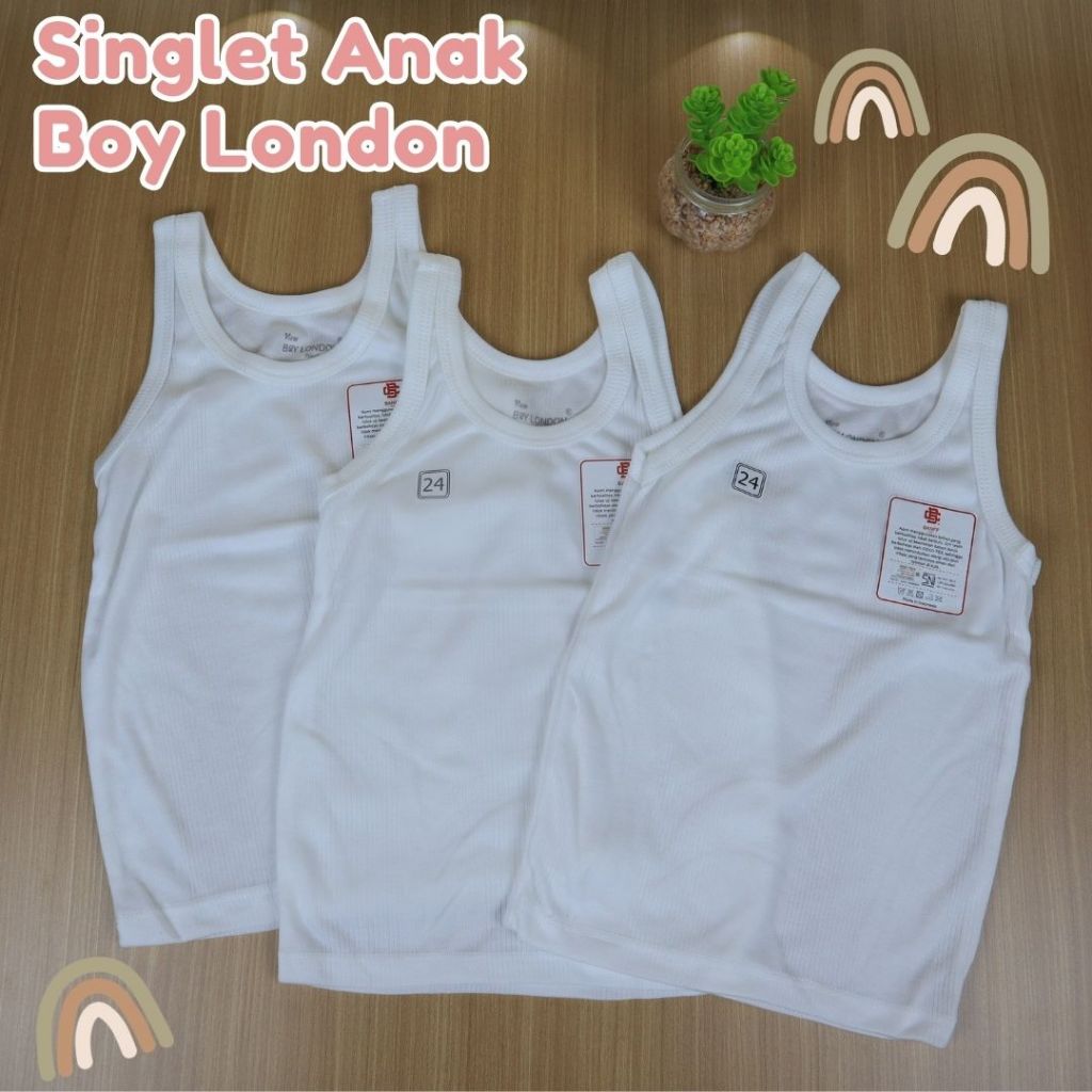 6 [pcs] BOY LONDON Singlet Anak | Kaos Anak Premium | Singlet Putih Boy London