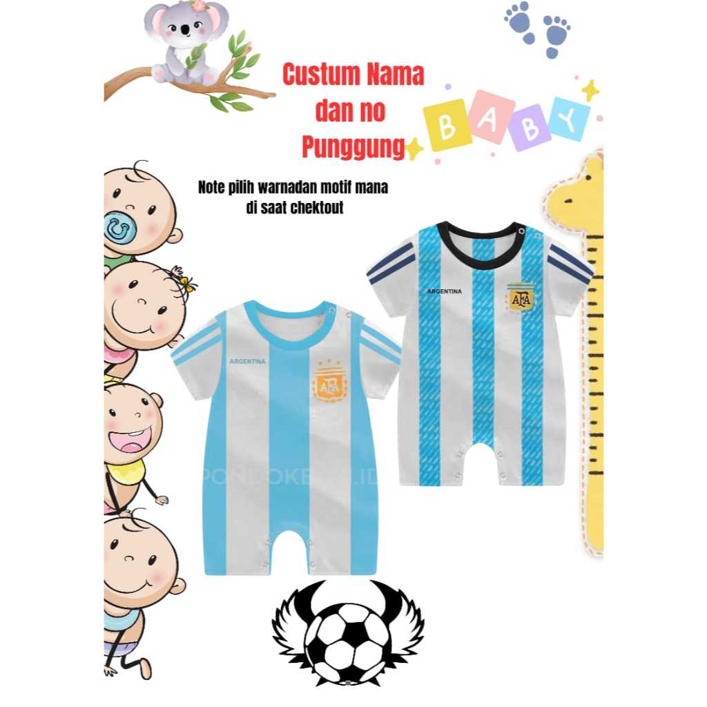 PONDOK BAYI- ROMPER BOLA ARGENTINA BAYI/ ROMPER JERSEY BOLA BABY/ ROMPER BAYI BOLA