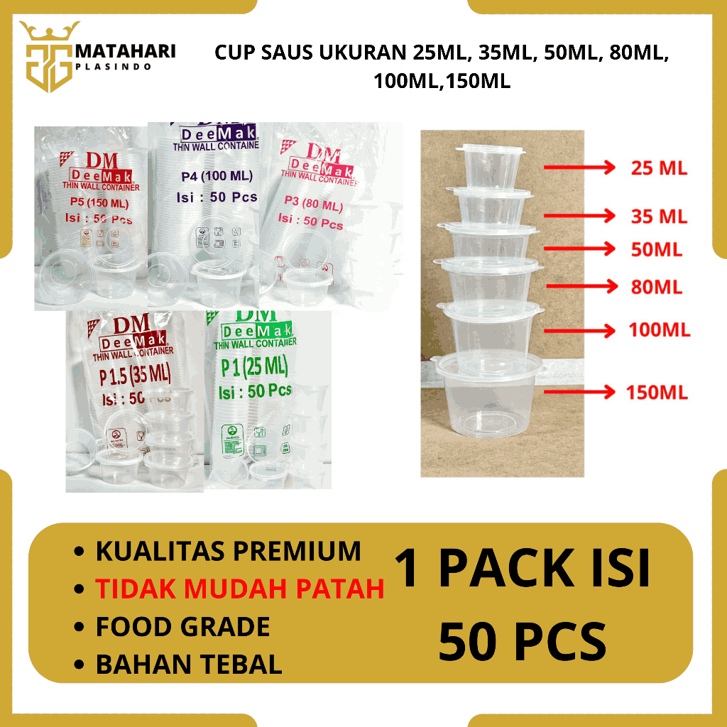 GMP - CUP TEMPAT SAMBEL SAUCE PUDDING MAKANAN ISI 50PCS UK 150ML / 100ML / 80ML / 50ML / 35ML / 25ML