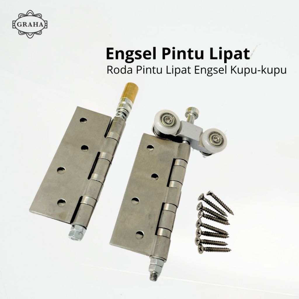 roda pintu lipat engsel kupu2 1set atas bawah roda gantung
