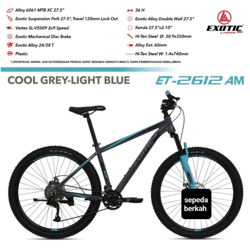 sepeda gunung sepeda MTB 27,5 exotic et 2612 am frame Alloy 2x9 speed