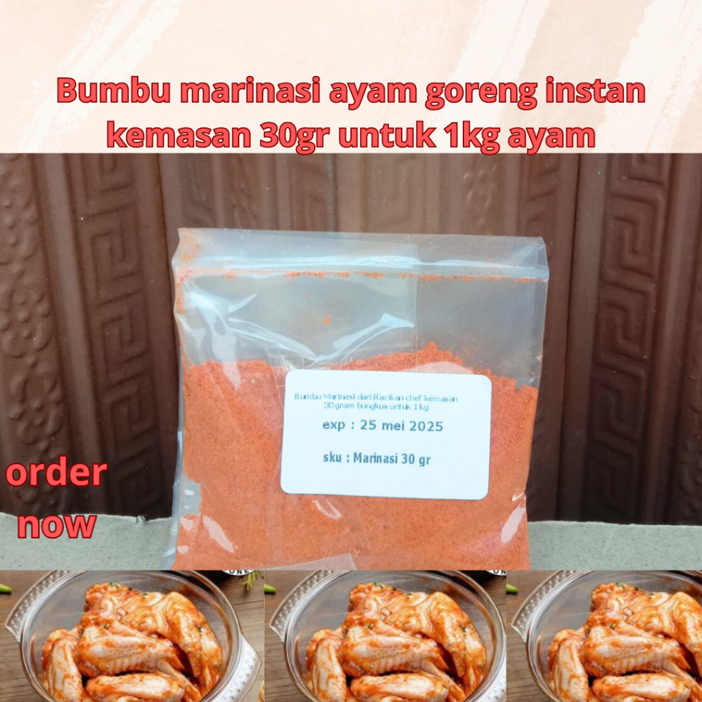 

Bumbu marinasi ayam goreng crispy instan kemasan 30gr untuk 1kg ayam