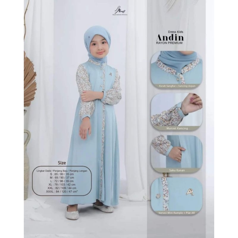 Andin Dress Kids by Arrafi ORI Gamis Anak Motif Bunga