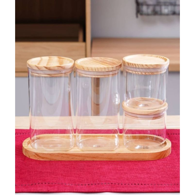 INFORMA TOPLES TRACY GLASS JAR SET 4// TOPLES KUE KERING//TOPLES SNACK//TOPLES KACA BENING//INFORMA 