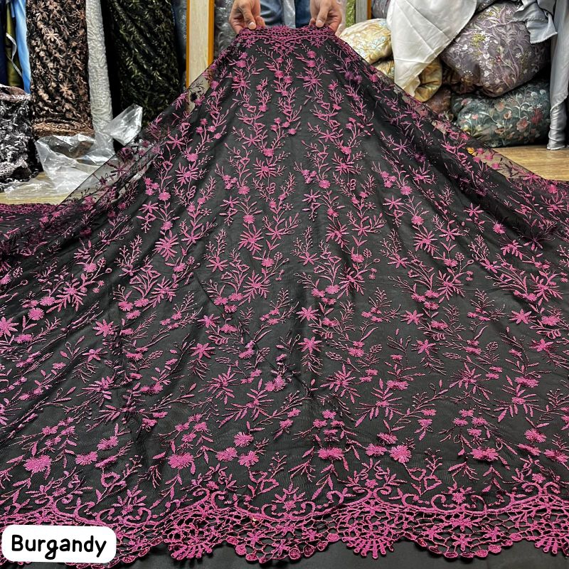 Kain tullle bordir cemicel/tille bordir atas bawah full/tille dasar hitam/Tille kebaya Terbaru