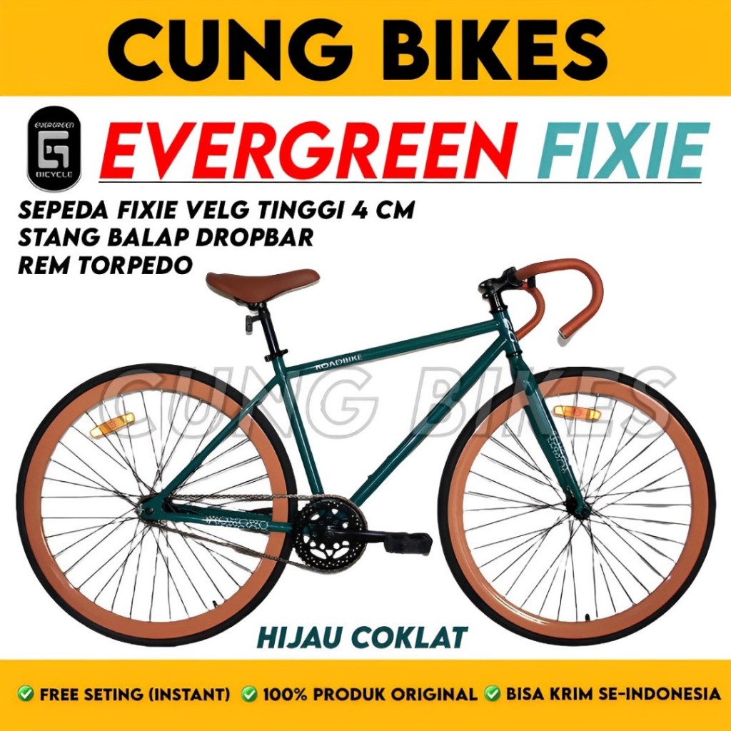 Sepeda Fixie Fullbike Evergreen 700c Stang Balap Dropbar Rem Torpedo