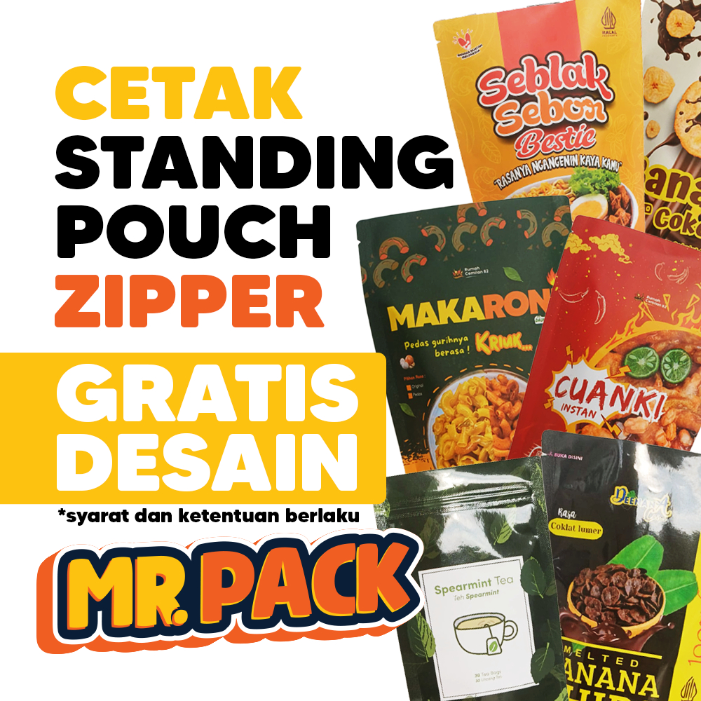 Cetak Kemasan Custom Standing Pouch ZIPLOCK Gratis Desain  (min.500pcs)