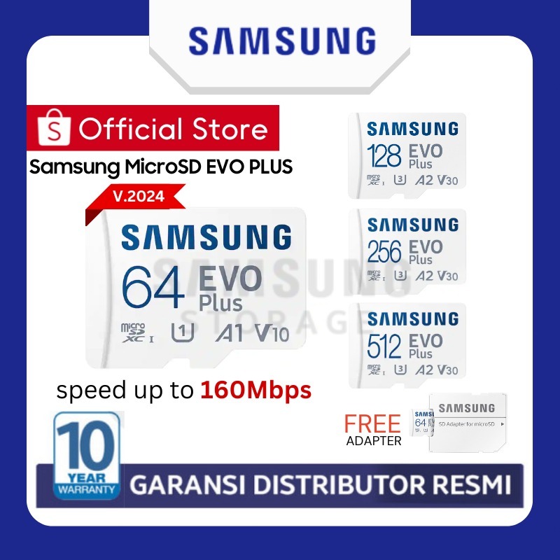 Samsung MicroSD Evo Plus V.2024 64GB / 128GB / 256GB Memory Card HP Micro SD Kartu SD 64 GB Kartu SD