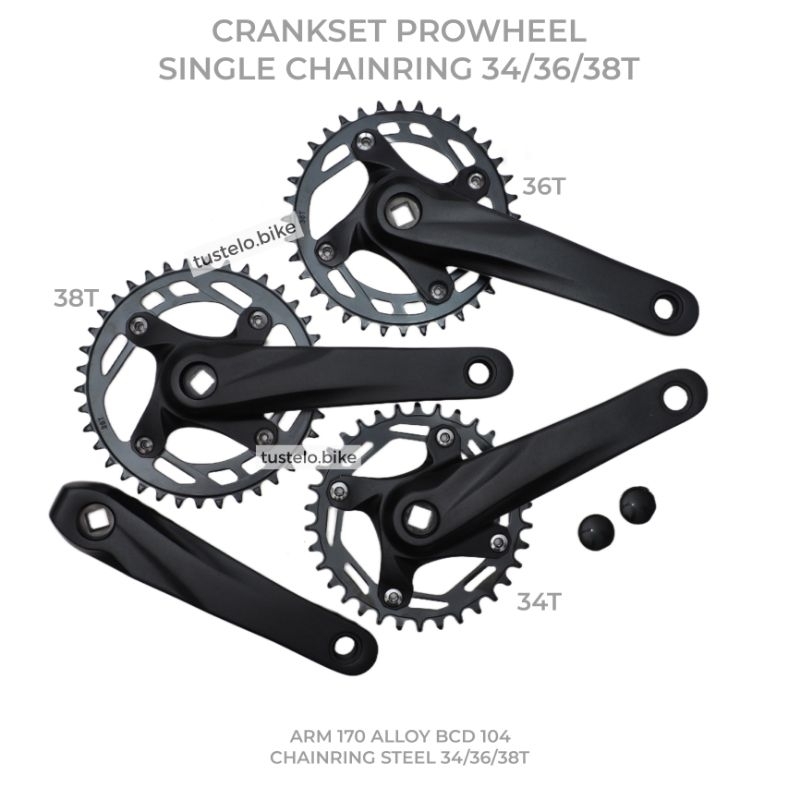 Crankset Prowheel Single Chainring 34T 36T 38T BCD 104 Crank MTB Gravel Vintage Commuter