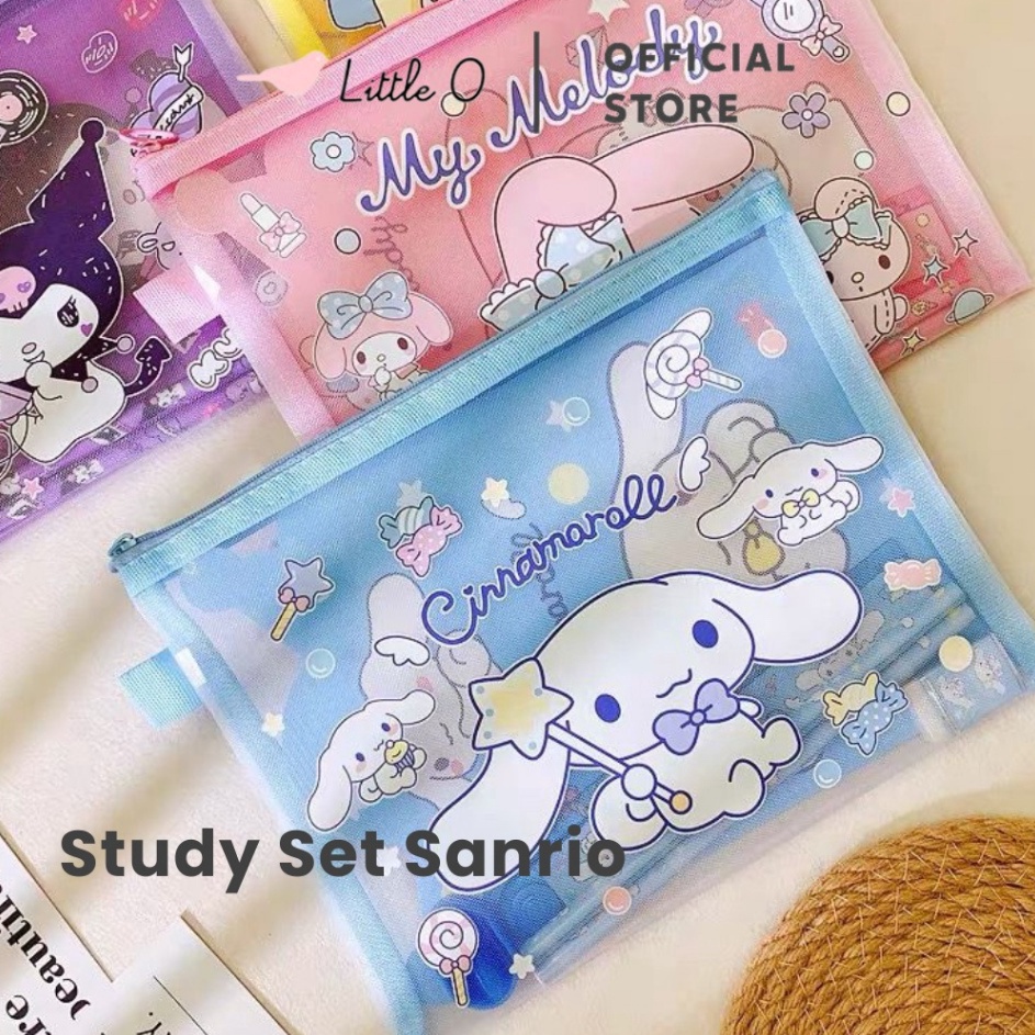 

PRODUK AWAL TAHUN Set Alat Tulis Sekolah SANRIO Cinnamoroll Kuromi Mymelody Pompurin Kado Anak Pouch Jaring