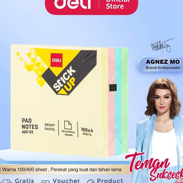 

BURUAN SERBU Deli Memo tempel Sticky Notes Note Pad 3x3 4 Warna 1 sheet perekat kuat dan tahan lama EA173