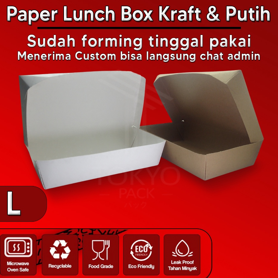 

Paper Lunch Box Size L Food Grade Kemasan Makanan Kotak Putih