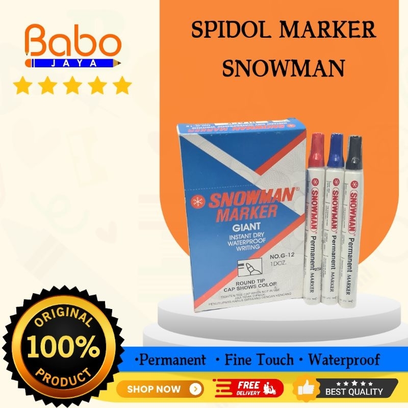 

BABO JAYA Spidol Snowman Permanent G-12/Spidol Tulis/Tinta Pekat/Tidak Mudah Kering