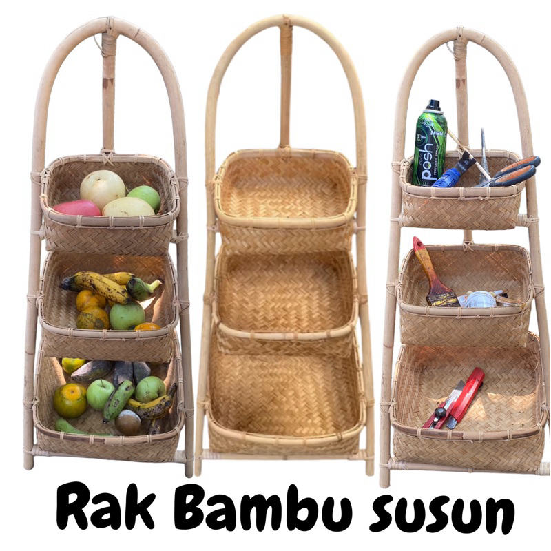 Rak Bambu Susun Kotak - Keranjang buah Bambu - Keranjang Bambu -  Rak Susun Bambu - Rak anyaman Bamb