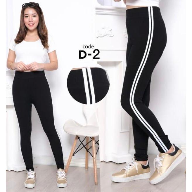 Celana Legging Highwaist Lis Wanita / Leging Polos Setrip Garis / Bawahan Wanita Premium / Lejing