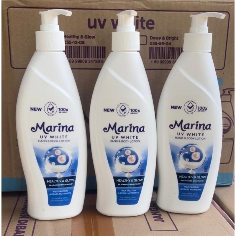 Marina Uv White Healthy & Glow Hand Body Lotion 350ml/Marina Biru/Ready Stok/ Handbody Marina