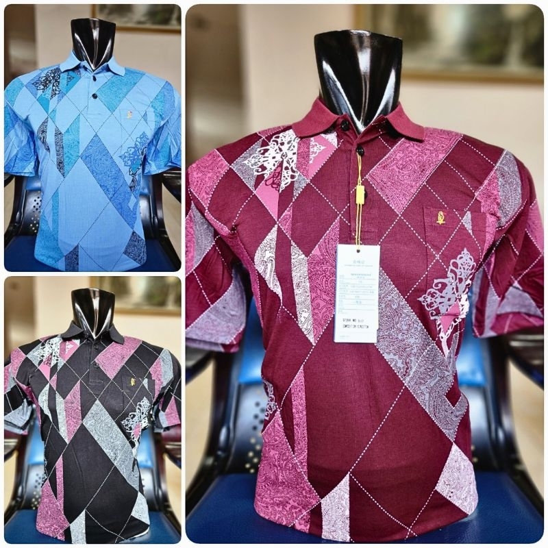 Kaos Kerah Pria Batik Premium || Motif kotak Batik