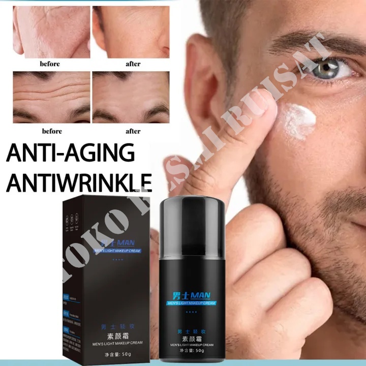 Krim Pemutih Pria Krim Wajah Pencerah Pria 50ml Anti Air Memudarkan Bekas Jerawat Pori-pori Besar Pe