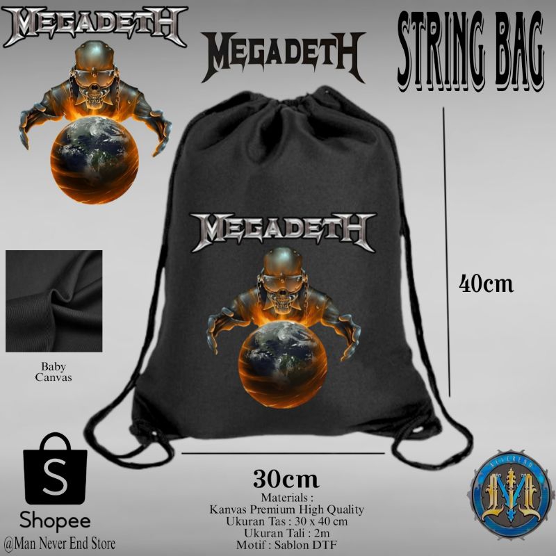 Tas Serut Kanvas Tebal Motif Logo Band Metal Megadeth / Tas Sekolah Serut Kekinian Baby Canvas Premi