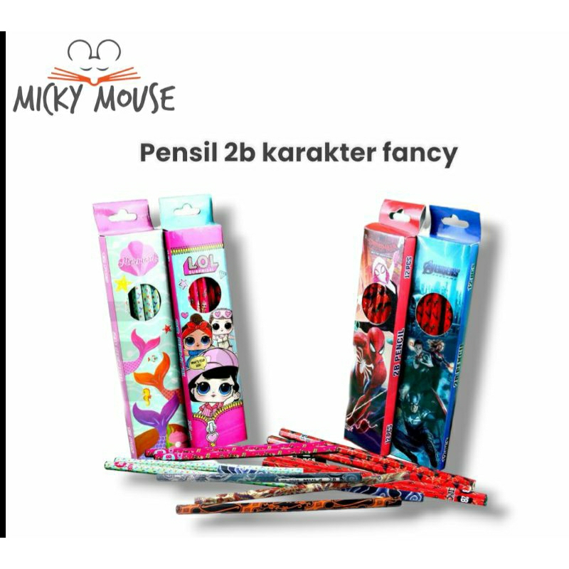 

1 Pack = 12 BIJI Pensil 2B Eselon Fancy murah 2020 LOL/Unicorn/Spiderman/Avengers