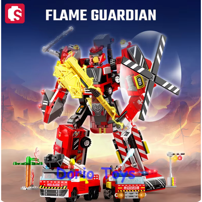 Sembo Flame Guardian - Robot Kombinasi Super: Mobil & Helikopter Transformasi (Model 2537-2544)