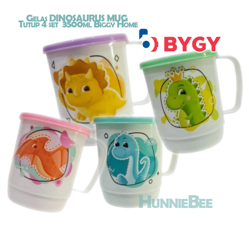 Gelas DINOSAURUS MUG Tutup 4 set  3500ml Biggy Home