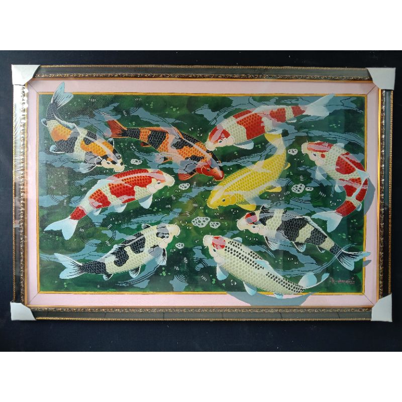 lukisan ikan koi fengshui dan bingkai