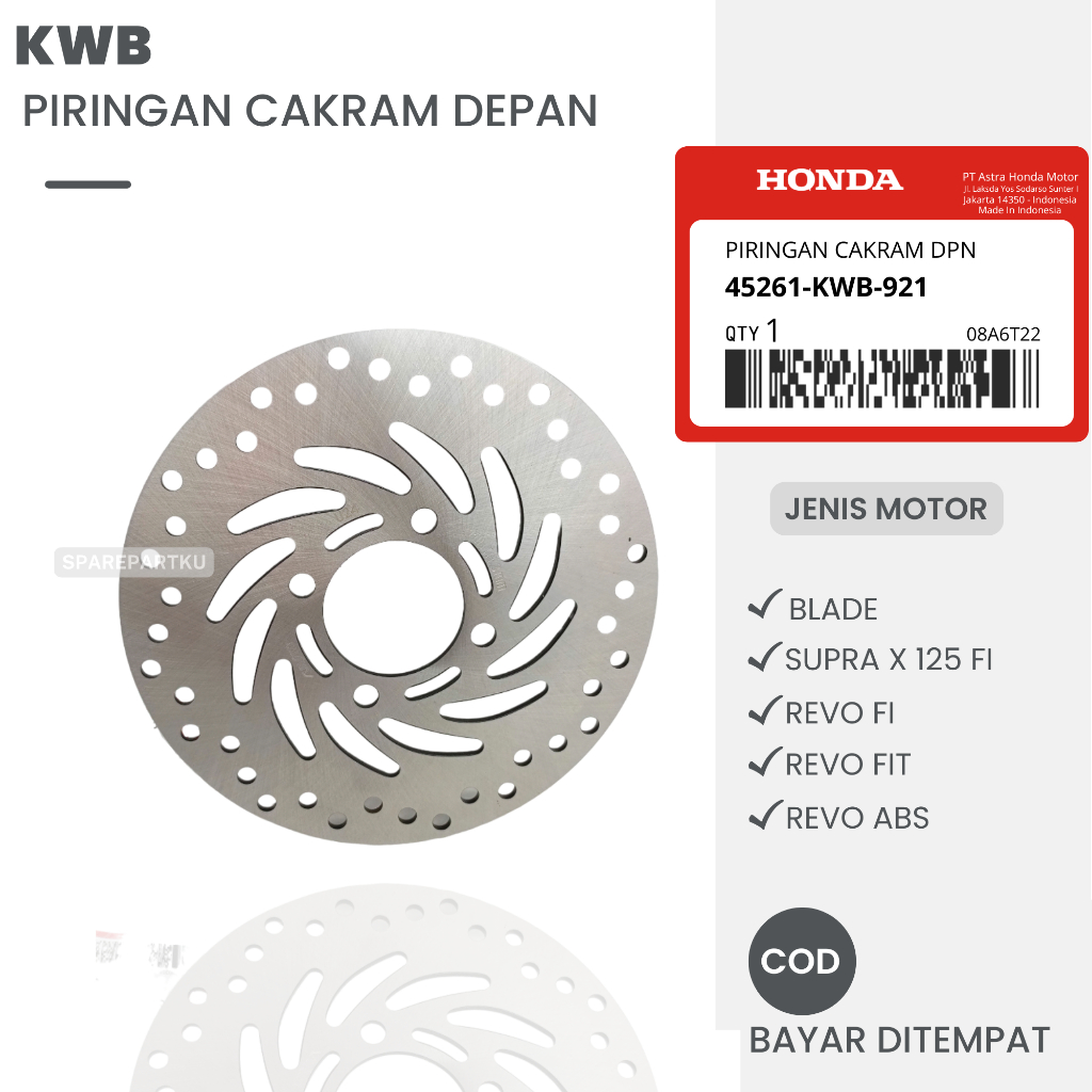 (KWB) PIRINGAN CAKRAM DEPAN HONDA BLADE, SUPRA X 125 FI, REVO FI, REVO FI/ DICS BREAKER/ CAKRAM