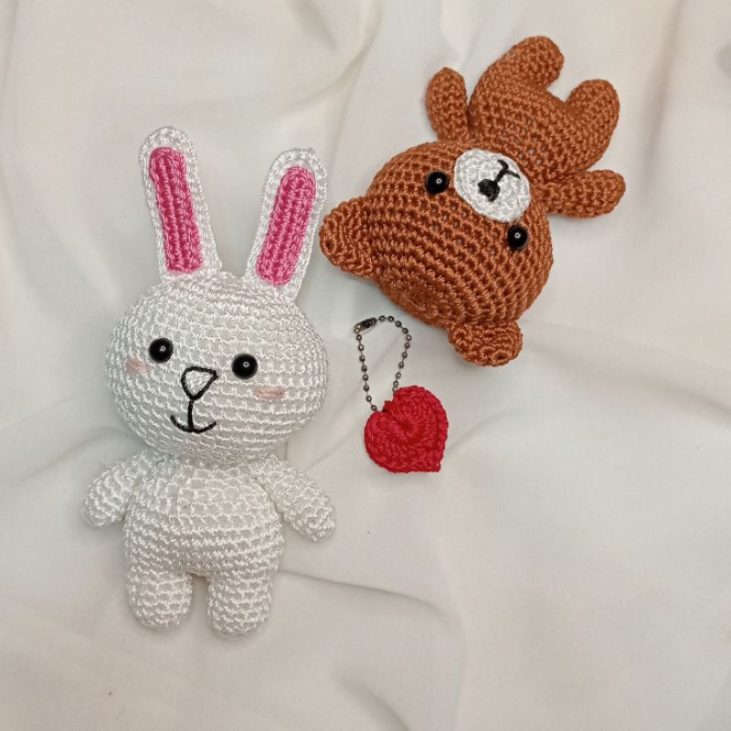 tamanrajut.id amigurumi boneka rajut couple pasangan mini kado valentine , beruang kelinci