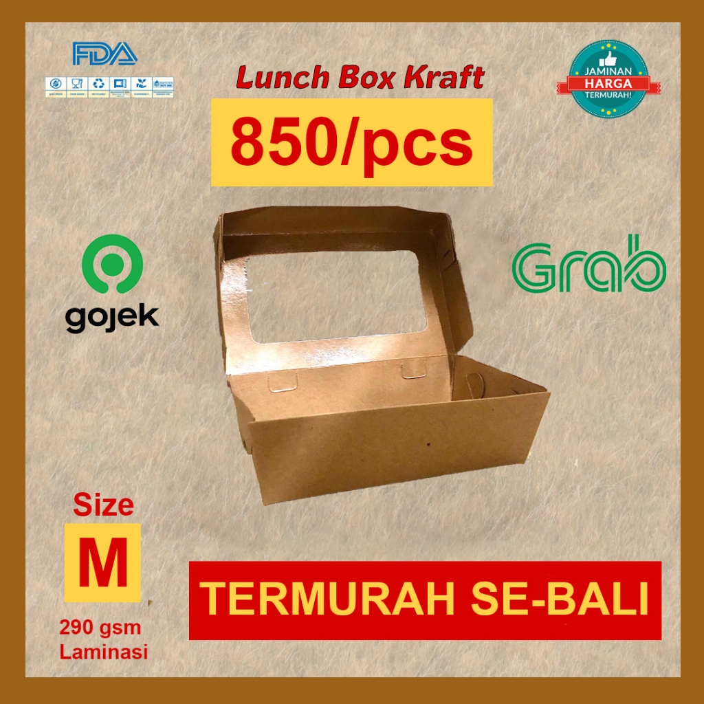 PAPER LUNCH BOX JENDELA BAHAN KRAFT / KRAFT FULL LAMINASI SIZE M WINDOW