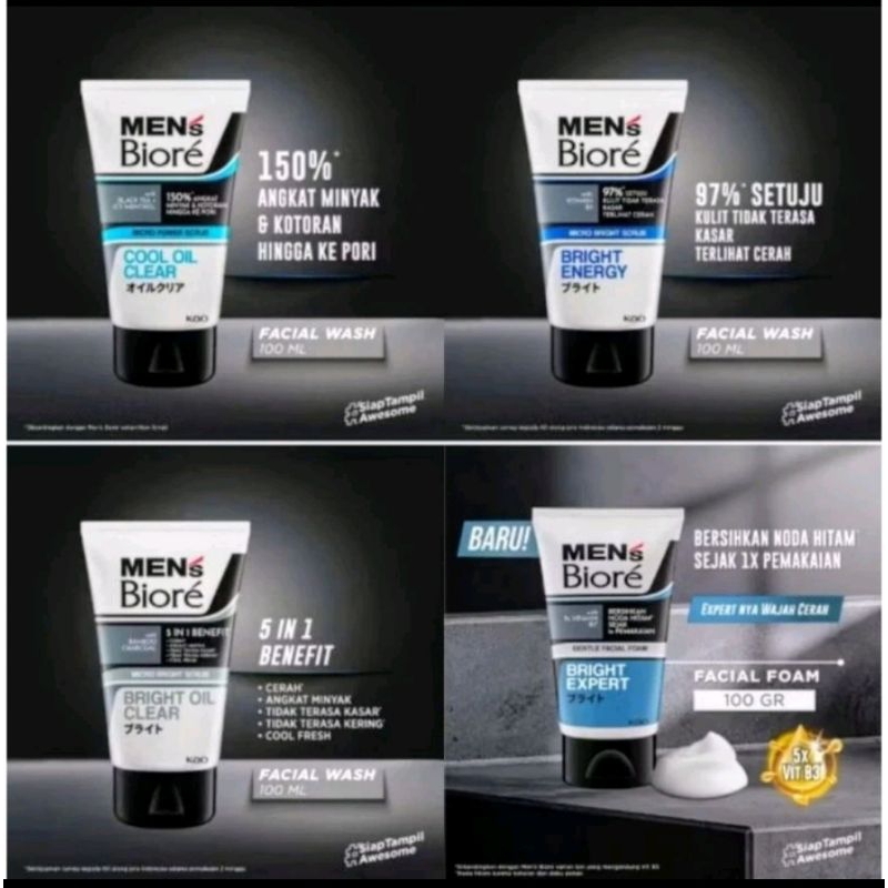 Mens Biore Bright Oil Clear Facial Foam 100Ml