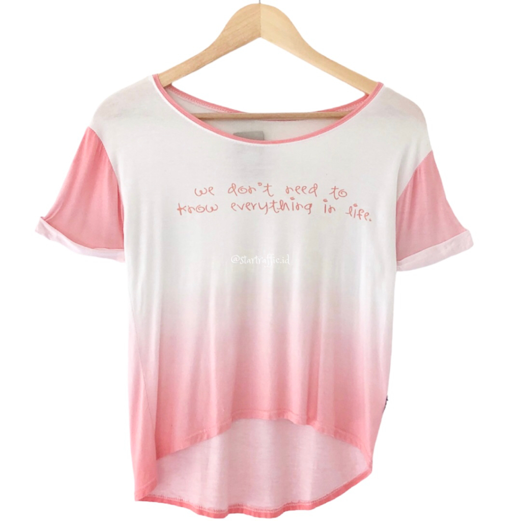 BAJU KAOS WHITE PINK OMBRE MISOKA CREW NECK LENGAN PENDEK