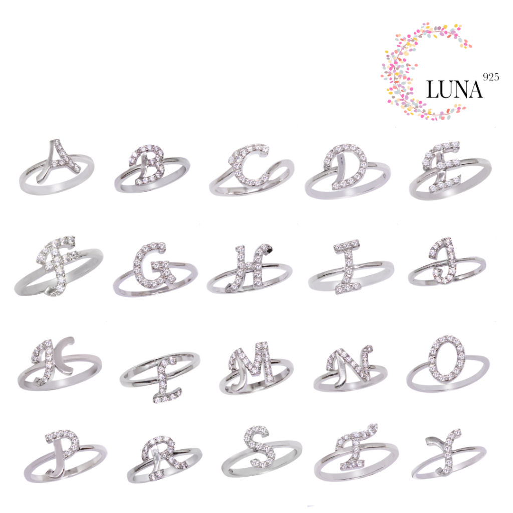 LUNA Perhiasan Wanita - Cincin Huruf Perak Asli - Silver 925