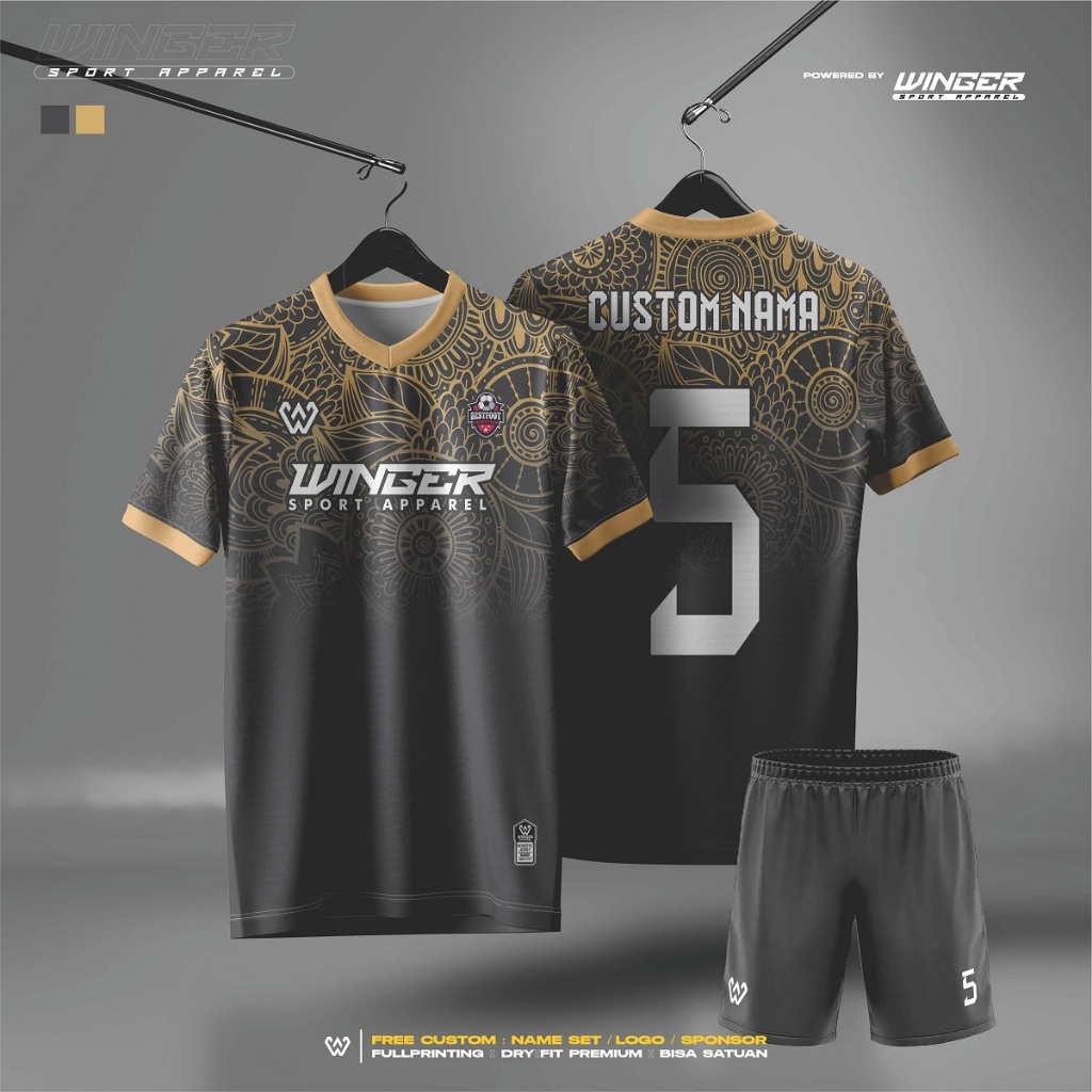 Jersey Futsal Custom Nama Baju Olahraga Full Printing Motif Black Batik F44 By Winger Apparel