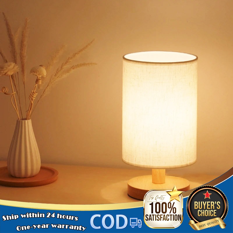 Lampu Meja Kain Lampu Meja Kayu Lampu Malam LED Lampu Meja Samping Tempat Tidur Kamar Tidur Lampu Me