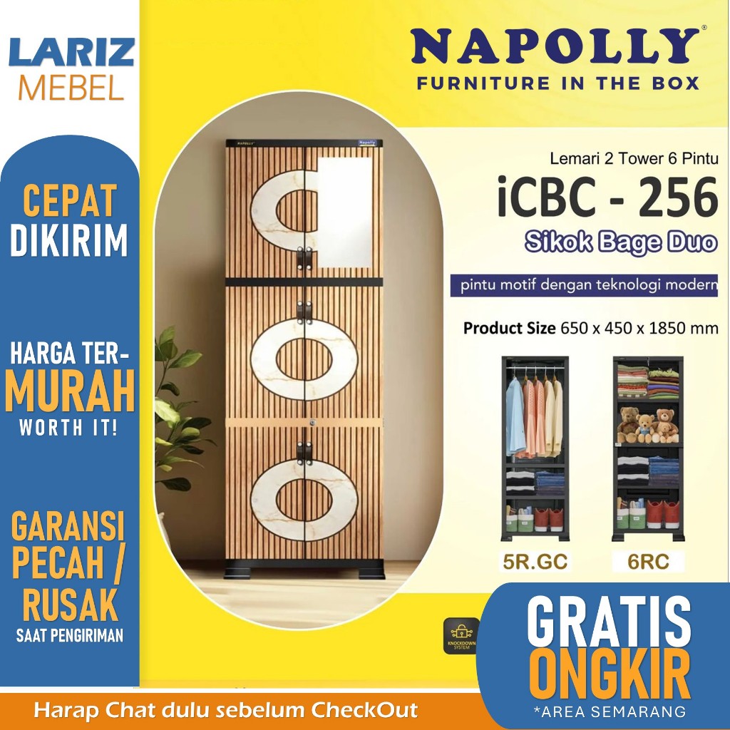 Lemari Plastik tinggi Napolly ICBC 256 cermin murah toko lariz mebel Semarang