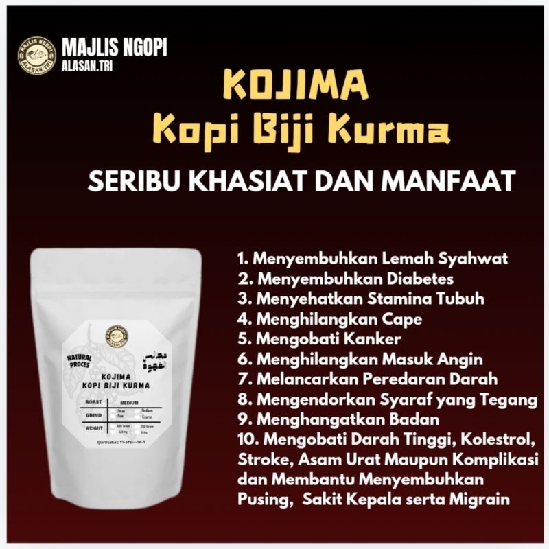 

Kopi Biji Kurma / Kopi Bubuk Biji Kurma Original 100 Gram (Kopi Non Kafein)