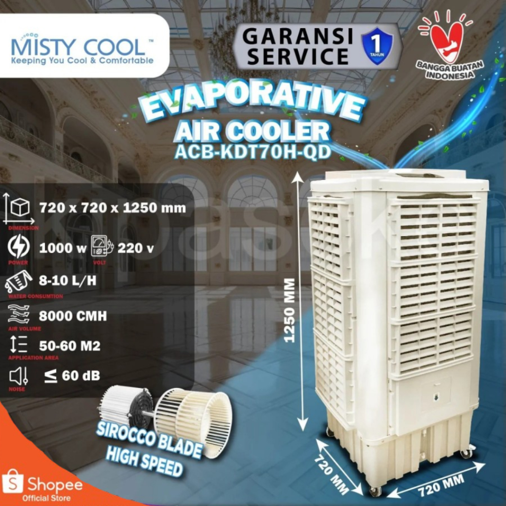 Misty Cool Evaporative Air Cooler Penyejuk Ruangan 60M² Blower Pendingin Ruangan