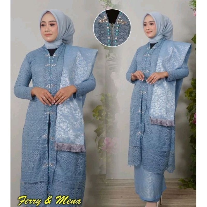 REALPICT SET KEBAYA TUNIK BROKAT MIX SONGKET SELENDANG~KEBAYA TUNIK MODERN~KEBAYA TUNIK OUTFIT PESTA
